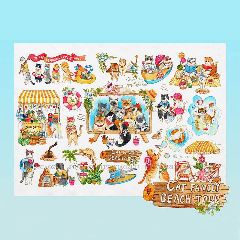 Priceces-1000pcs Jigsaw Puzzle-Cat Family Beach Tour