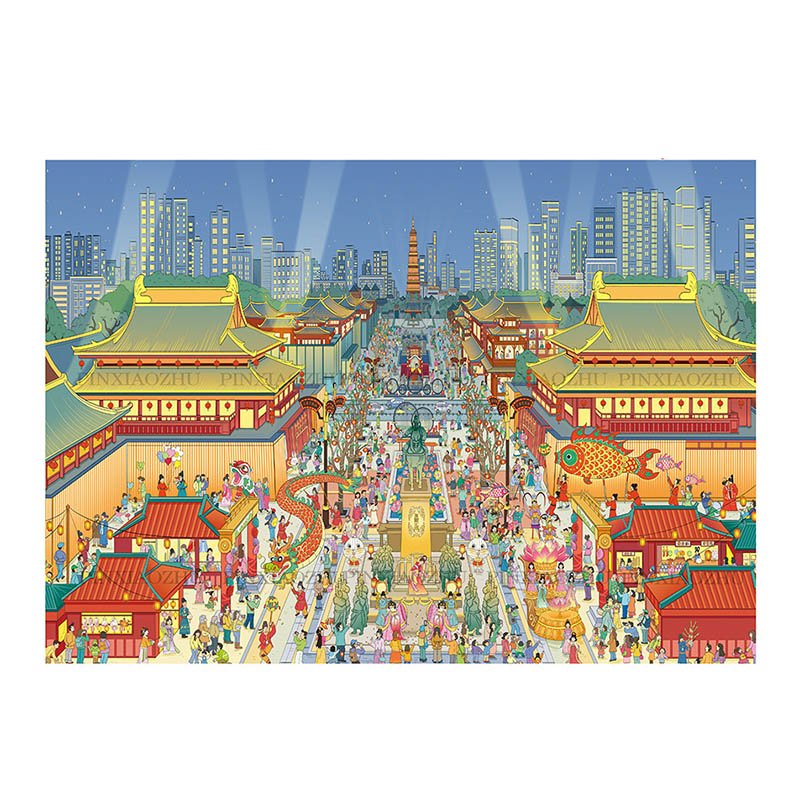 Priceces-1000pcs Jigsaw Puzzle-Great Tang Never-Sleeping City