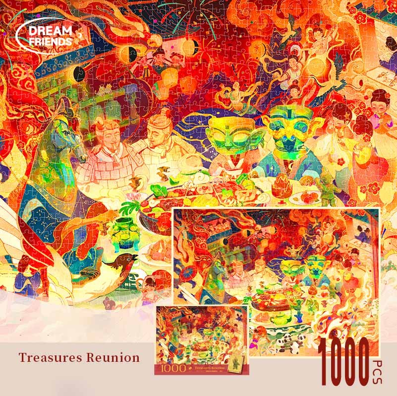 Dream Friends-1000 Jigsaw Puzzle-Treasures Reunion(Glow-in-the-dark, Gold Foil）