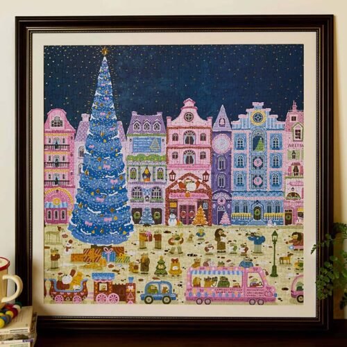 E Puzzl-500pcs Jigsaw Puzzle-Dog Christmas(Gold Foil)