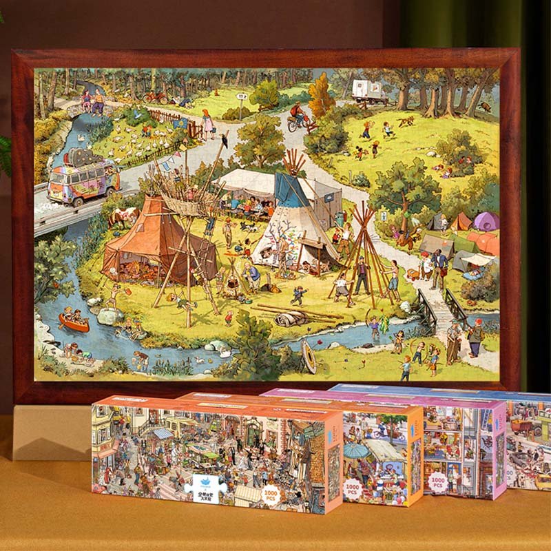 Momibook-Panoramic Visual Discovery-Busy Busy Town Series 1000pcs Puzzle-Go Camping
