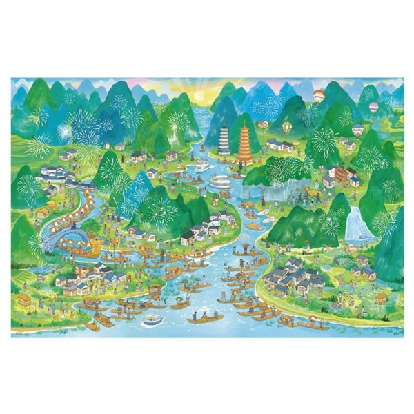 Momibook-1000pcs Jigsaw Puzzle-Landscape Scroll of Yangshuo(Gold Foil)