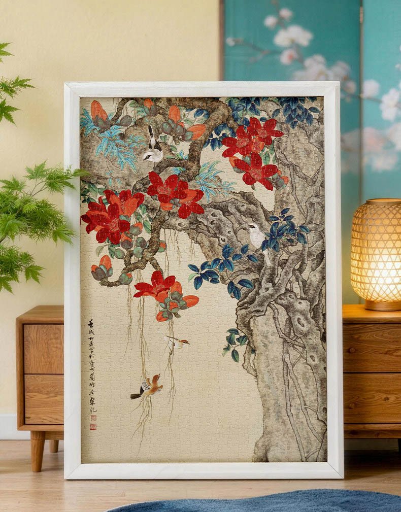 Momibook Puzzle Kit-Birds Among the Red Kapok (3) Momibook-Birds Among the Red Kapok-1000pcs Puzzle Kit