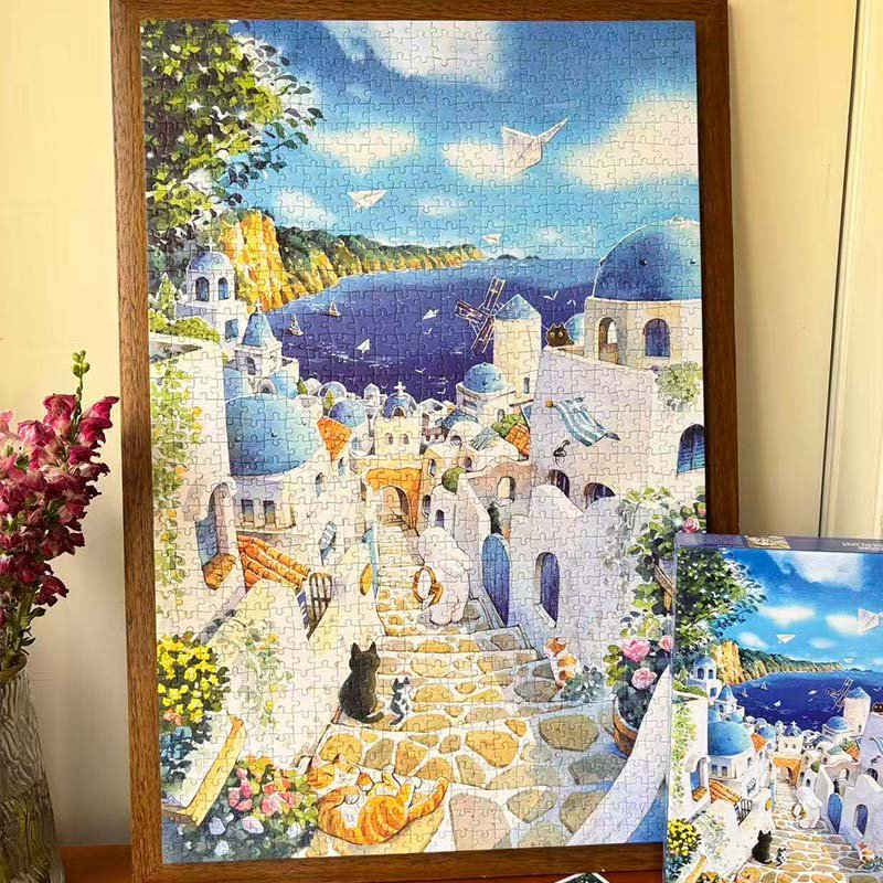 Vox-1000 Piece Puzzle-Afu Watercolor-Roaming in Santorini