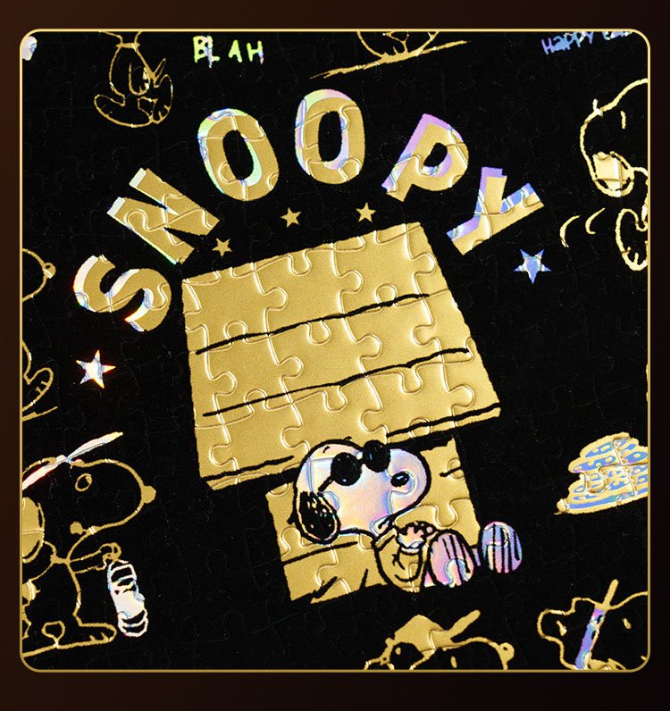 Momibook-1000pcs Jigsaw Puzzle-Snoopy in a Gilded Silhouette(Flocking + Gold Foil + Holographic Finish)