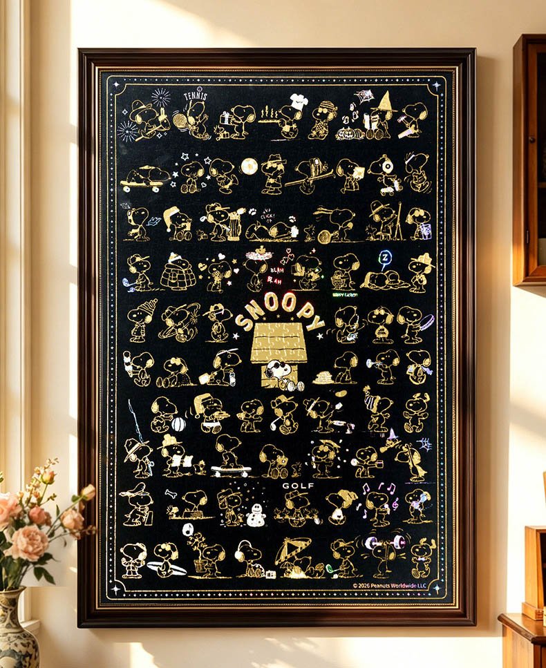 Momibook-1000pcs Jigsaw Puzzle-Snoopy in a Gilded Silhouette(Flocking + Gold Foil + Holographic Finish)