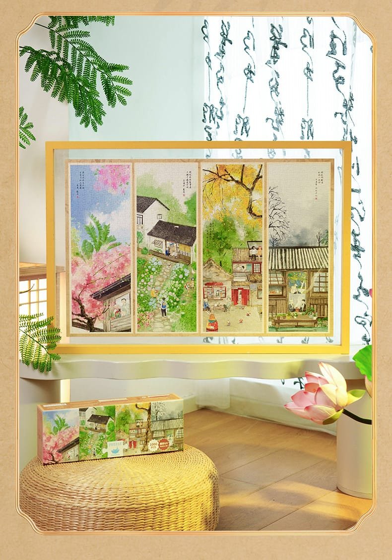 Momibook-Yard in Four Seasons (1) Momibook-1000pcs Jigsaw Puzzle-Yard in Four Seasons