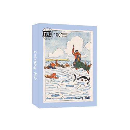 TKX-Catching Fish TKX-100pcs Irregular Cut Jigsaw Puzzle-Happy Holiday Series-Catching Fish