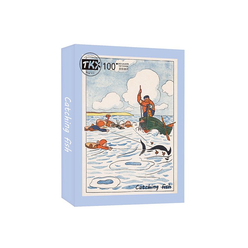 TKX-100pcs Irregular Cut Jigsaw Puzzle-Happy Holiday Series-Catching Fish