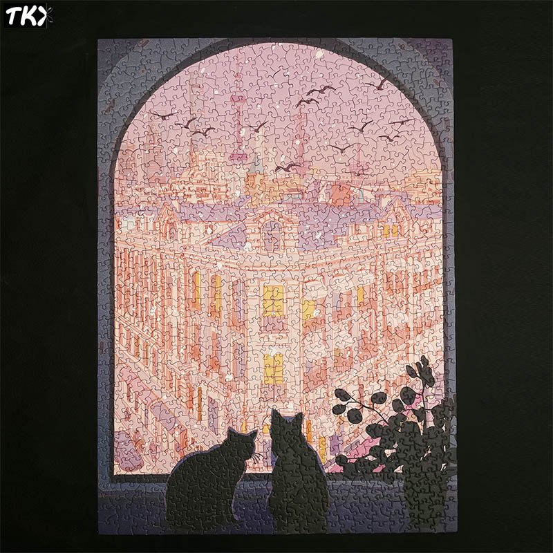 TKX-1000pcs Irregular Cut Jigsaw Puzzle-Outside the Window