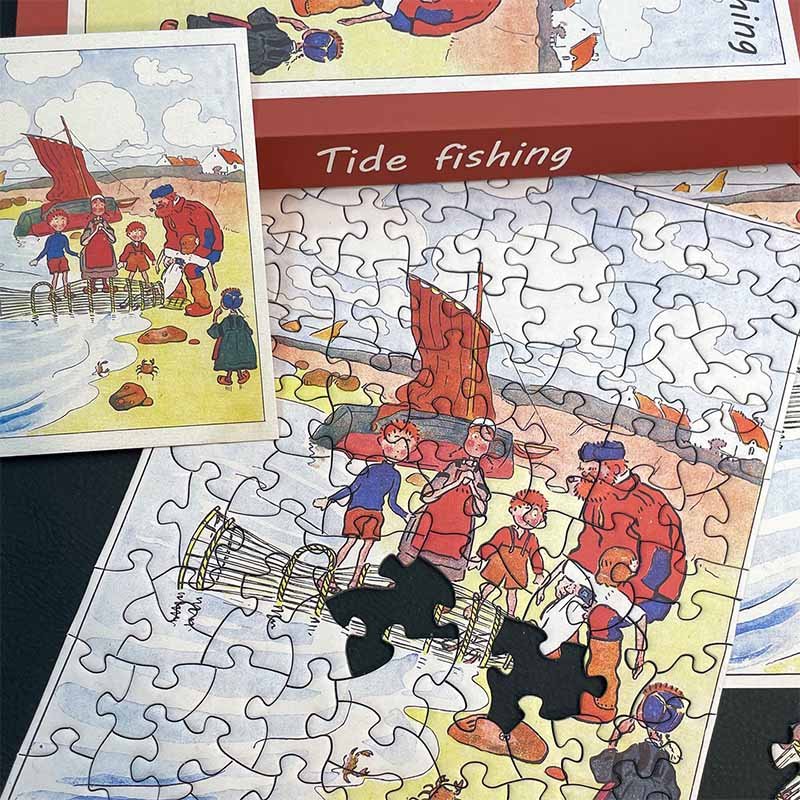 TKX-100pcs Irregular Cut Jigsaw Puzzle-Happy Holiday Series-Catching Fish