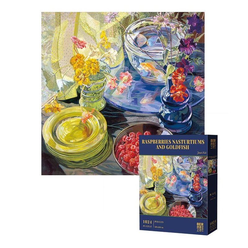 Ber-Raspberries Nasturtiums And Goldfish-By Janet Fish-1024pcs Jigsaw Puzzle