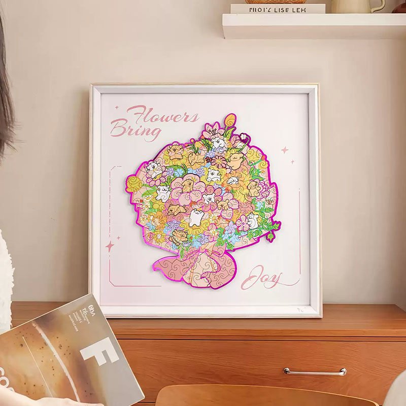 Toi-130pcs Wood Puzzle with Frame-Maltese-Flowers Bring Joy