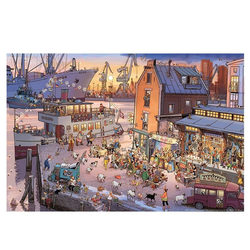 Port at Sunset Puzzle Momibook-Panoramic Visual Discovery-Busy Busy Town Series 1000pcs Puzzle-Port at Sunset