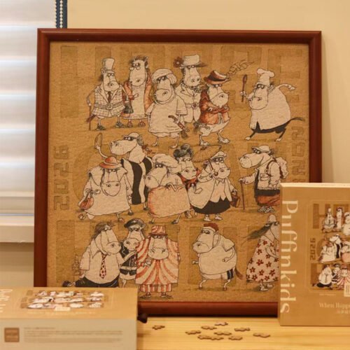 Puffinkids-500 Piece Irregular Cut Cork Puzzle-When Happiness Knocks