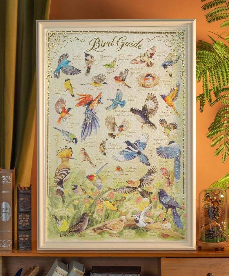 Momibook-1000pcs Jigsaw Puzzle-Bird Guide(Gold Foil)
