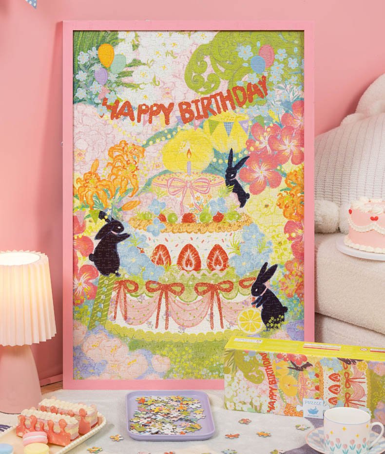 Momibook-1000pcs Jigsaw Puzzle-Happy Birthday Rabbits