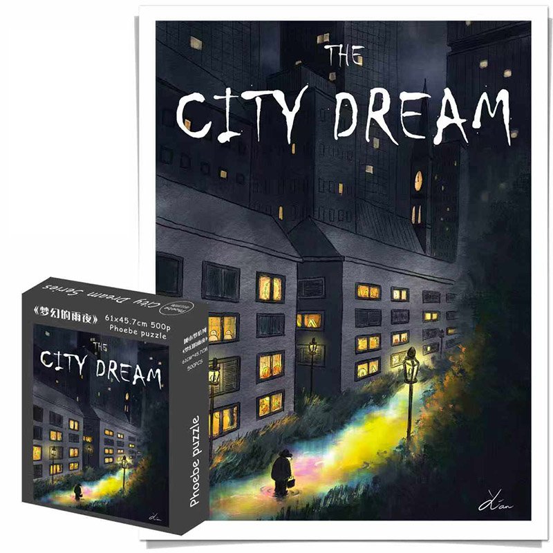 Phoebe-Irregular Cut Puzzle 500pcs-City Dream Series-Dreamy Raining Night