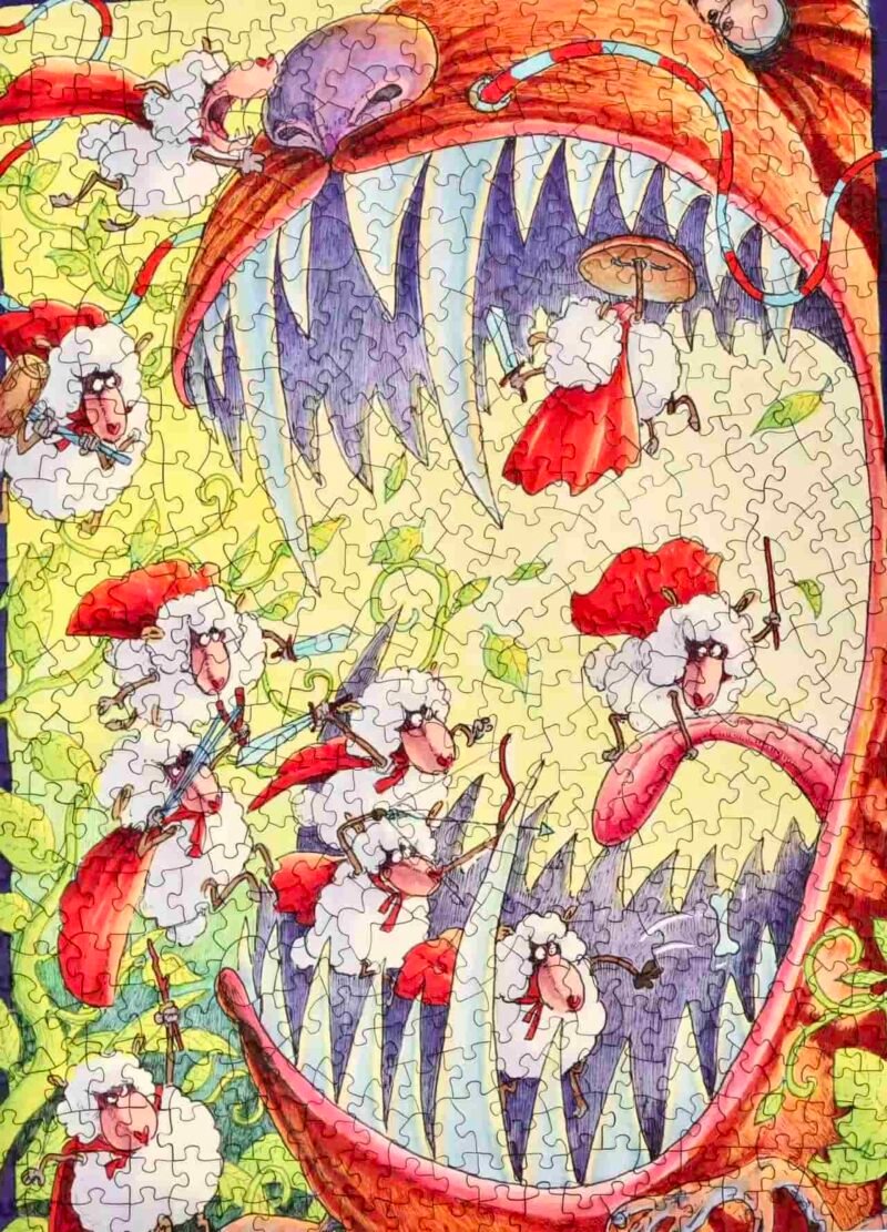 Puffinkids-500 Piece Irregular Cut Double-sided Cork Puzzle-Mage Sheep vs Beasts