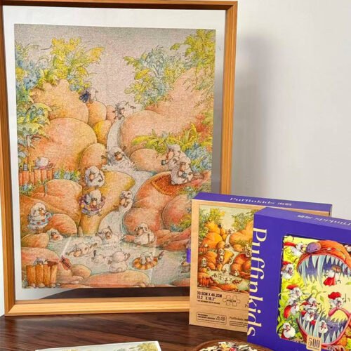 Puffinkids-Mage Sheep vs Beasts (2) Puffinkids-500 Piece Irregular Cut Double-sided Cork Puzzle-Mage Sheep vs Beasts
