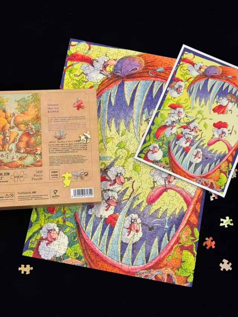 Puffinkids-500 Piece Irregular Cut Double-sided Cork Puzzle-Mage Sheep vs Beasts