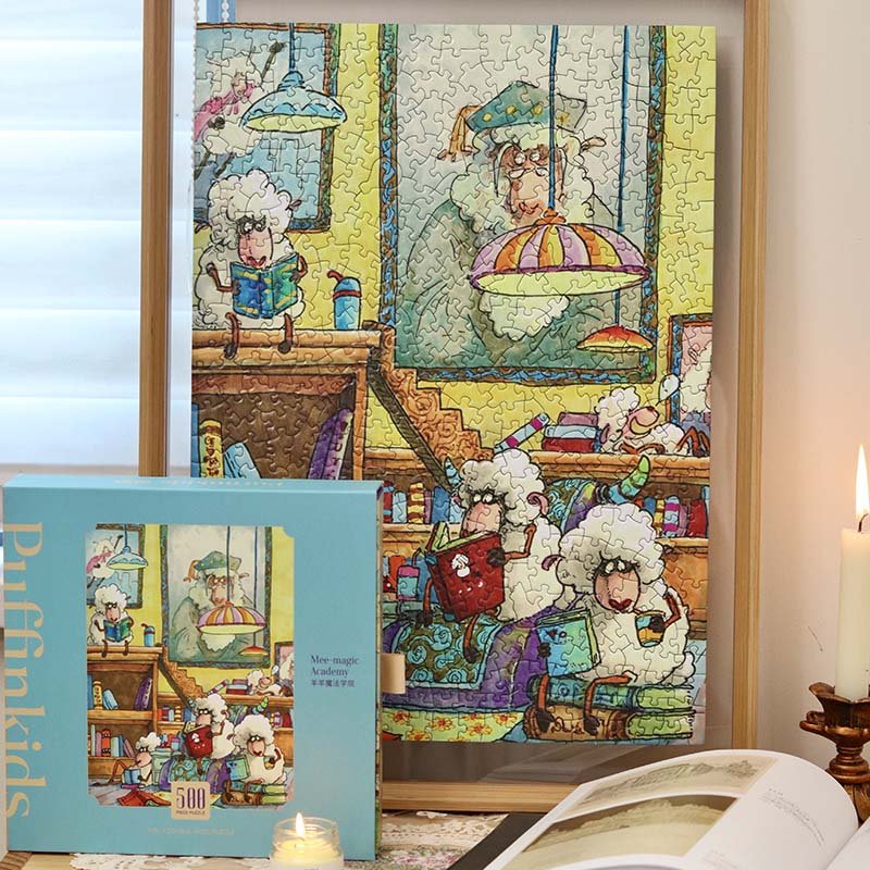 Puffinkids-Mee Magic Academy (2) Puffinkids-500 Piece Irregular Cut Double-sided Cork Puzzle-Mee Magic Academy