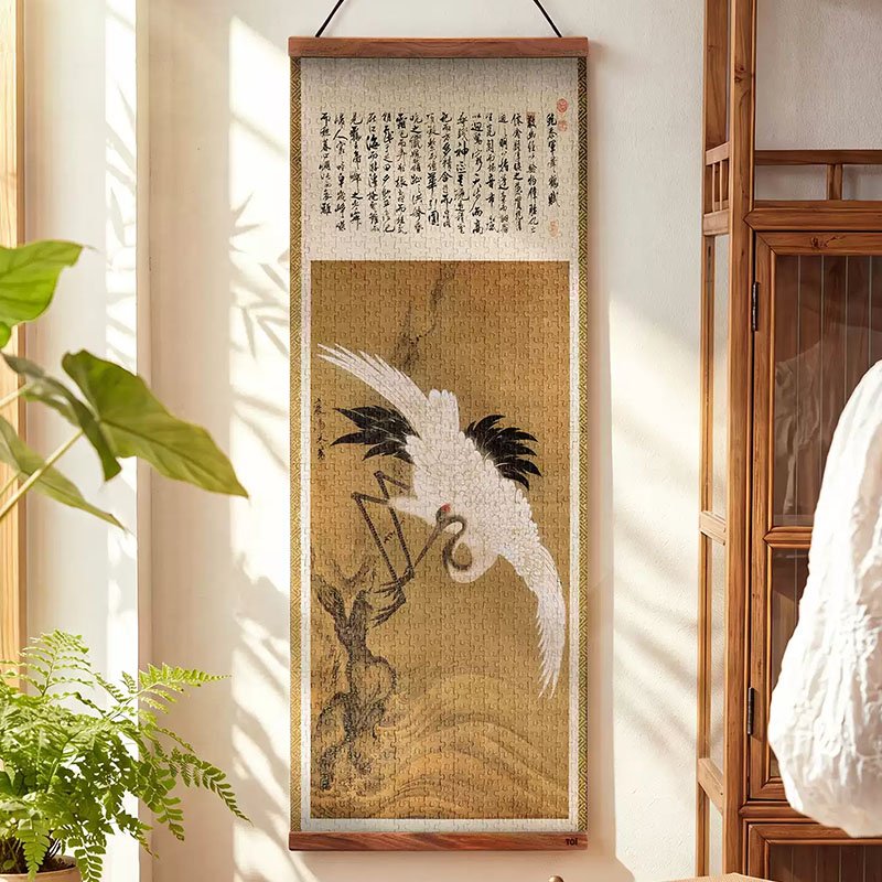 White Crane Puzzle (1) Toi-White Crane(Canvas Finish)-1000pcs Jigsaw Puzzle(With A Scroll Frame)